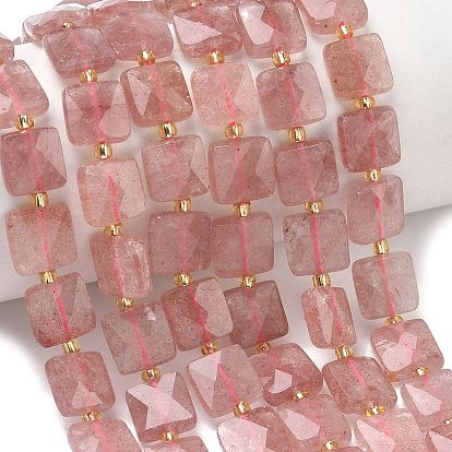 Природного кварца клубники нитей бисера, квадратный, граненые, с бисером