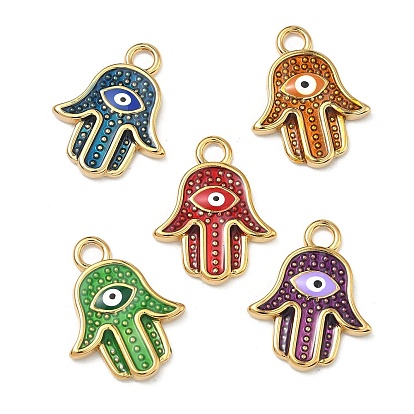 304 подвески из нержавеющей стали, с эмалью, hamsa hand charms, вакуумное покрытие pvd, реальный 18 k позолоченный