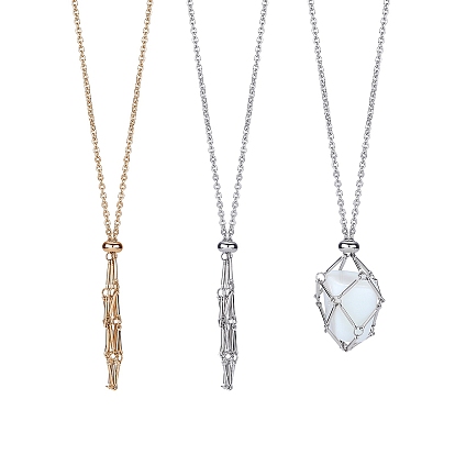 2 шт. 2 стильный латунный плетеный мешочек в стиле макраме, пустой держатель для камня для изготовления подвесок, ожерелий, с 304 цепями скольжения из нержавеющей стали, сеть колье