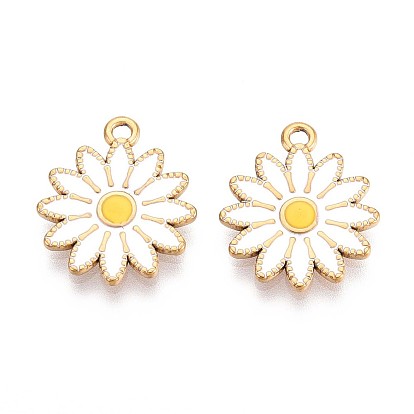 201 подвески из нержавеющей стали, с эмалью, реальный 18 k позолоченный, цветочный шарм, ионное покрытие (ip)