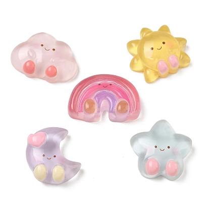 Sky Theme Transparent Resin Cabochons, Sun Moon Star Cloud Rainbow