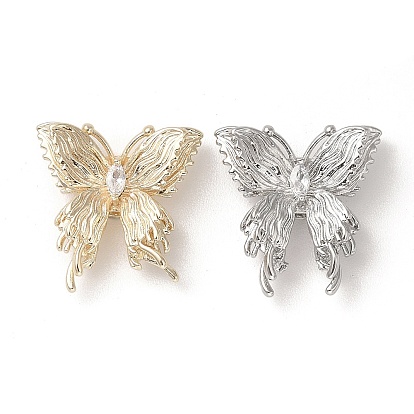 Brass Micro Pave Clear Cubic Zirconia Beads, Cadmium Free & Nickel Free & Lead Free, Butterfly