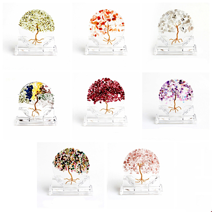 Resin Tree of Life Home Display Decorations, with Natural Mixed Gemstone Chips Inside Ornaments