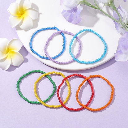 7 шт. наборы браслетов из стеклянного бисера в радужном стиле для женщин