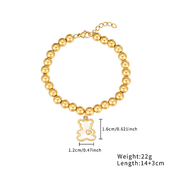 Bracelets de perles en acier inoxydable, boule de strass en cristal, avec pendentifs en coquillage, or