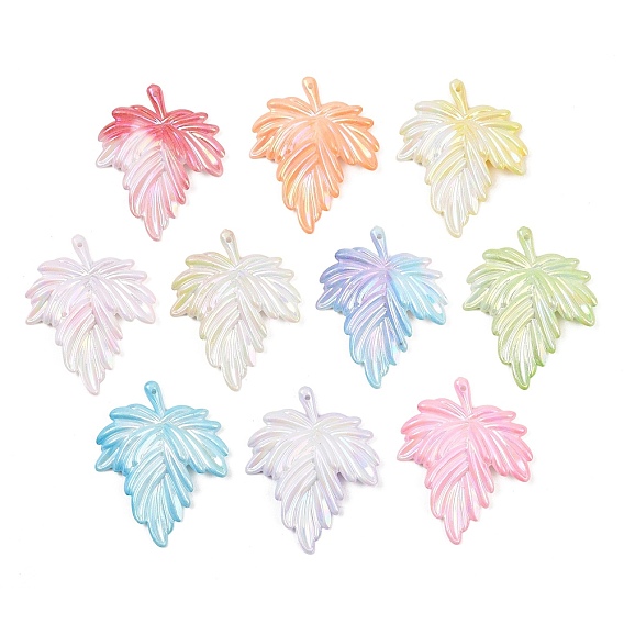 Two Tone Acrylic Pendants, Imitation Shell, Leaf Charms