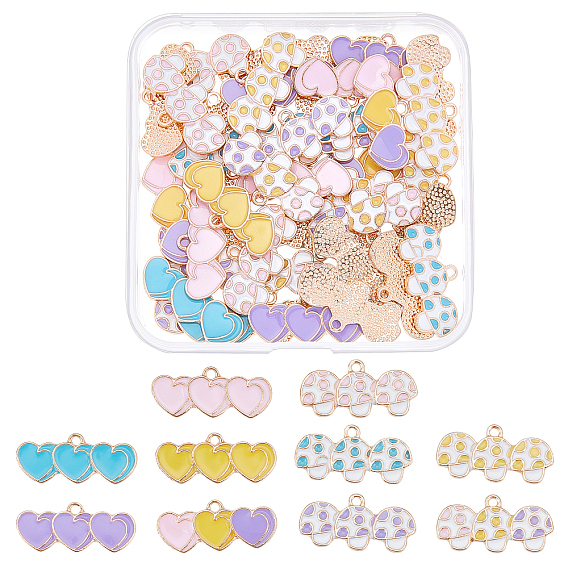 40Pcs 2 Style Alloy Enamel Pendants, Light Gold, Heart & Mushroom