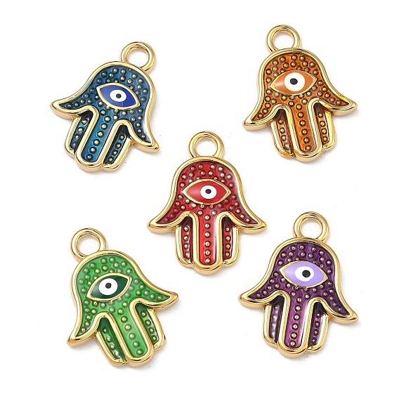 304 подвески из нержавеющей стали, с эмалью, hamsa hand charms, вакуумное покрытие pvd, реальный 18 k позолоченный
