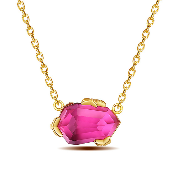 925 Sterling Silver Pendant Necklaces, with Rhinestone, Polygon
