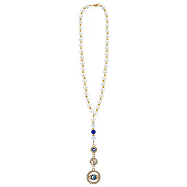 Подвесные украшения из акрила и сплава с имитацией жемчуга, с натуральной белой ракушкой и кошачьим глазом, для автомобильных подвесных украшений, плоские круглые с глаз