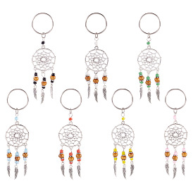 14шт 7 цвета сплава и стекла брелок для ключей, с 304 кольцами из нержавеющей стали