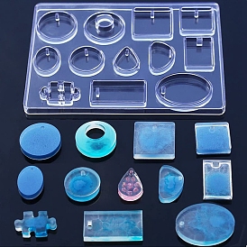 Moules en silicone pendentif forme géométrique et pièce de puzzle, moules de résine, pour diy uv résine, fabrication de bijoux en résine époxy