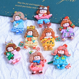 Christmas Series Opaque Resin Decoden Cabochons, Lovely Girl