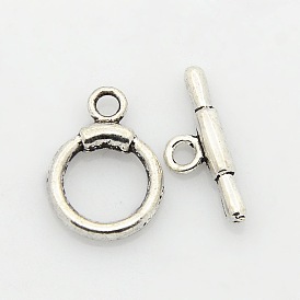Tibetan Style Alloy Ring Toggle Clasps, Ring: 16x12x3mm, Hole: 1.5mm, Bar: 17x6x3mm, Hole: 1.5mm