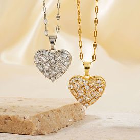 Элегантные латунные подвески в форме сердца с прозрачными кубическими цирконами для женщин