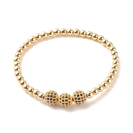 Synthetic Hematite Round Beaded Stretch Bracelet with Cubic Zirconia, Gemstone Jewelry for Women
