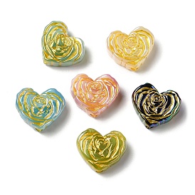Plating Opaque Acrylic Beads, Golden Metal Enlaced, Heart Rose