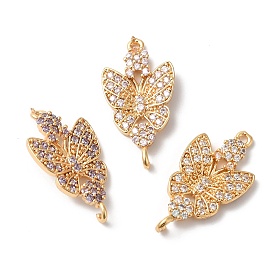 Brass Micro Pave Cubic Zirconia Connector Charms, Butterfly Links, Golden