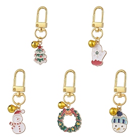 Christmas Theme Alloy Enamel Pendant Decorations, Christmas Wreath Gloves Tree Ornaments, with Alloy Lobster Claw Clasps