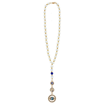 Подвесные украшения из акрила и сплава с имитацией жемчуга, с натуральной белой ракушкой и кошачьим глазом, для автомобильных подвесных украшений, плоские круглые с глаз