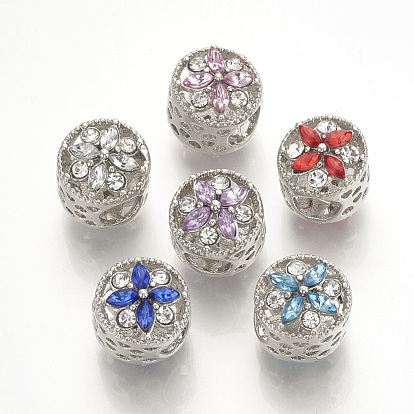 Alloy Rhinestone European Beads, Large Hole Beads, Column