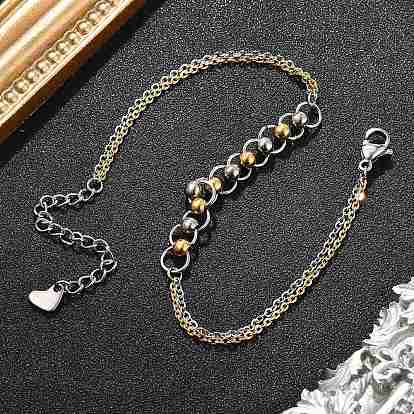 304 браслеты из круглых бусин из нержавеющей стали, браслеты из ролловой цепи, ионное покрытие (ip)