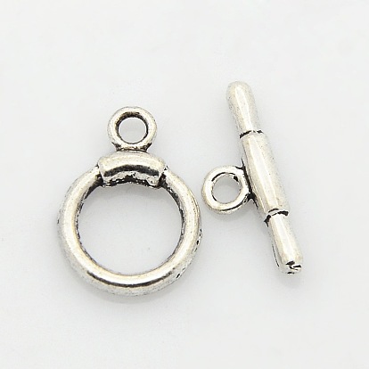 Tibetan Style Alloy Ring Toggle Clasps, Ring: 16x12x3mm, Hole: 1.5mm, Bar: 17x6x3mm, Hole: 1.5mm