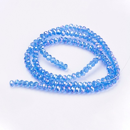 Electroplate Glass Beads Strands, AB Color Plated, Faceted Rondelle
