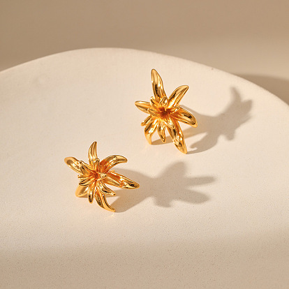 Irregular 18K Gold-plated Brass Metal Texture Earrings - 3D Flower Studs