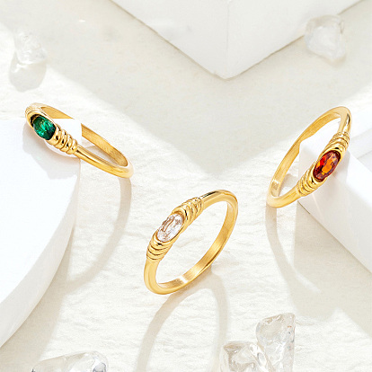 304 кольца из нержавеющей стали с кубическим цирконием, овальные, золотые