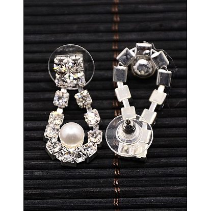 Iron Rhinestone Bridal Jewelry Sets: Necklaces, Bracelets, Earrings and Finger Rings, with Acrylic Pearl Beads and Plastic Ear Nuts/Earring Backs, 16.1 inch , 180mm, 17x31mm, 17mm