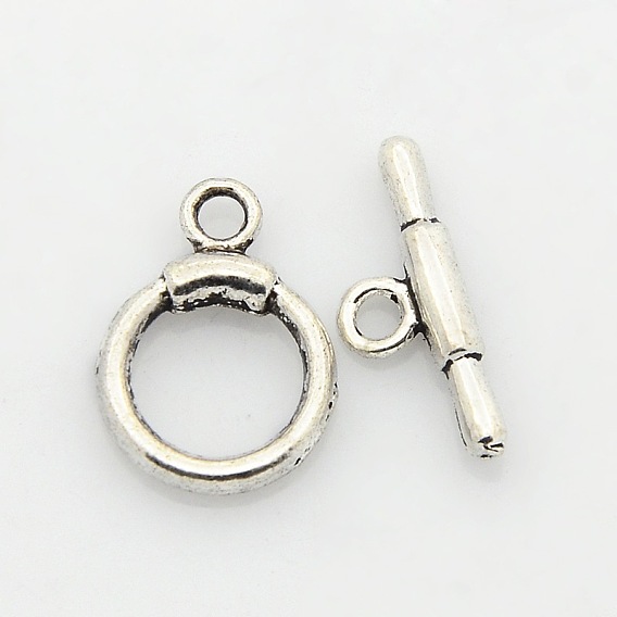 Tibetan Style Alloy Ring Toggle Clasps, Ring: 16x12x3mm, Hole: 1.5mm, Bar: 17x6x3mm, Hole: 1.5mm