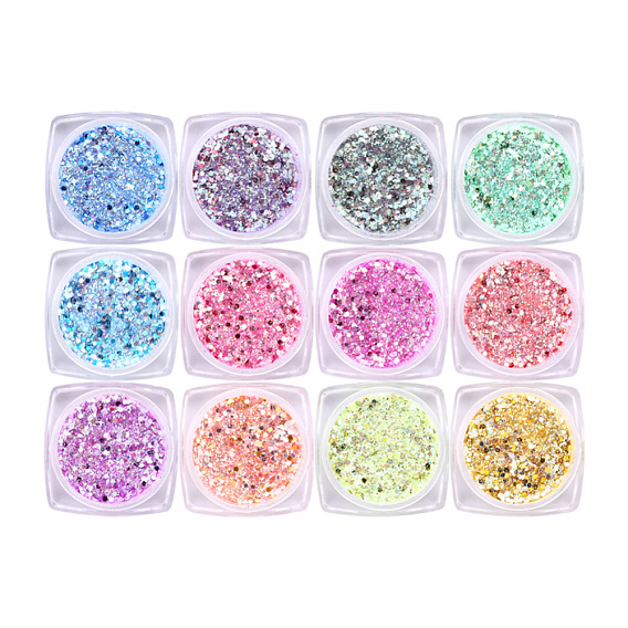 Shining Nail Art Decoration Accessories, with Glitter Powder and Sequins, DIY Sparkly Paillette Tips Nail