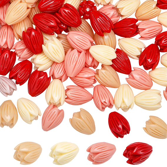 100 шт. 4 цветные синтетические коралловые резные бусины, для изготовления ювелирных изделий DIY, Жасмин