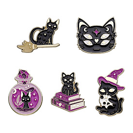 Aleación de insignia de metal de gato mágico con broche de halloween esmaltado
