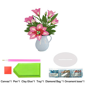 Flower Diamond Painting Kit, Including Acrylic Rhinestones Bag, Diamond Sticky Pen, Tray Plate, Oval Base, Glue Clay and Canvas