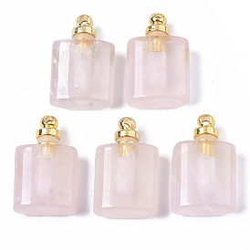Colgantes de botella de perfume que se pueden abrir con piedras preciosas naturales, con fornituras de latón de tono de oro, botella de aceite esencial