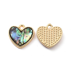 Brass Paua Shell Pendants, Heart Charms