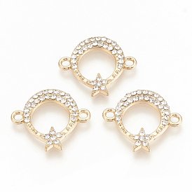 Alloy Rhinestone Links Connectors, Ring with Star