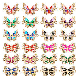 48шт 12 стили подвески из эмали из сплава, звенья бабочки с хрустальными стразами, золотой свет, без кадмия, без никеля и без свинца