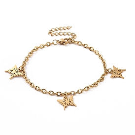 304 Stainless Steel Butterfly Charm Bracelet with Cable Chains for Women