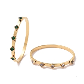 Bracelet jonc à charnière losange zircone cubique, plaqué or 304 bijoux en acier inoxydable pour femmes