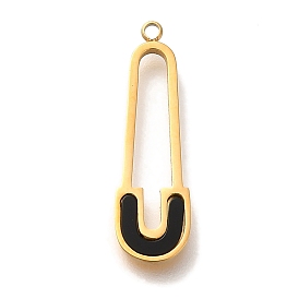 Ion Plating(IP) 304 Stainless Steel Enamel Pendants, Paper Clip Charm, Real 18K Gold Plated