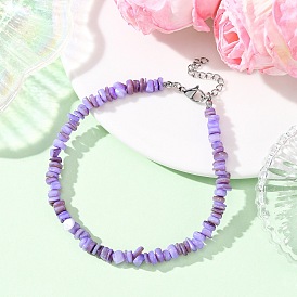 Браслеты на ногу из натуральных окрашенных пресноводных ракушек, цвет нержавеющей стали