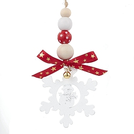 Christmas Snowflake Wood Pendant Decorations, Jute Cord for Christmas Tree Hanging Ornaments