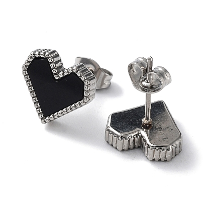 6 Pair 2 Color Heart Acrylic Stud Earrings, Golden & Stainless Steel Color 304 Stainless Steel Earrings