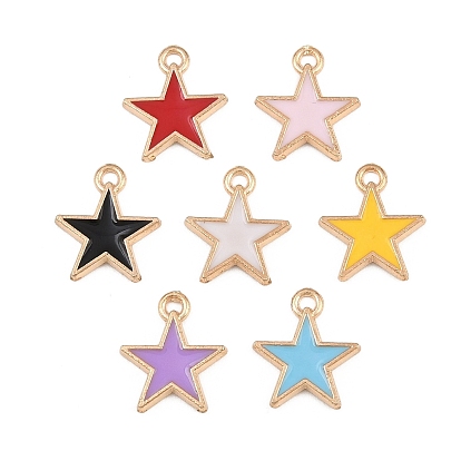 Alloy with Enamel Charms, Star Charms, Light Gold
