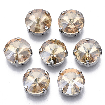 Sew on Rhinestone, Glass Rhinestone, Multi-strand Links, with Stainless Steel Settings, Garments Accessories, Faceted, Satellite