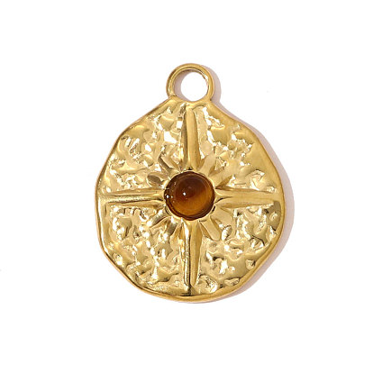 304 подвески из натурального тигрового глаза из нержавеющей стали, солнечные чары, ионное покрытие (ip), реальный 18 k позолоченный