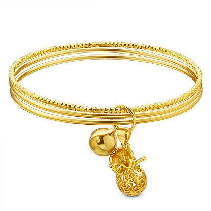 Brass Charm Bangles, Round and Purse, Real 24K Gold Plated